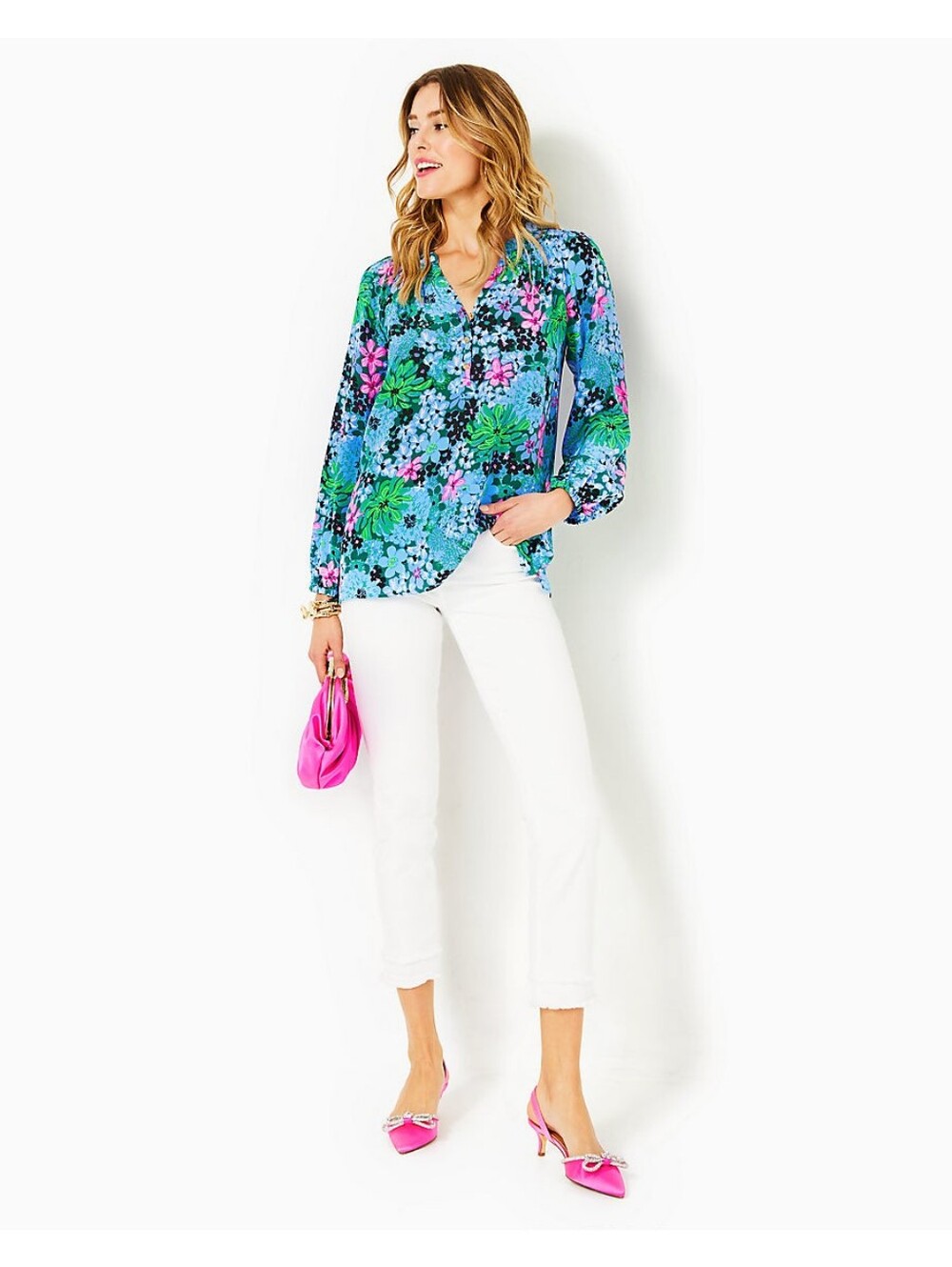 Lilly Pulitzer ELSA TOP MULTI SOIREE ALL DAY 100% Silk Size Large